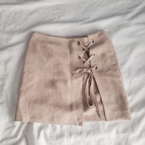 H&M Beige Faux Suede Lace-up Miniskirt
